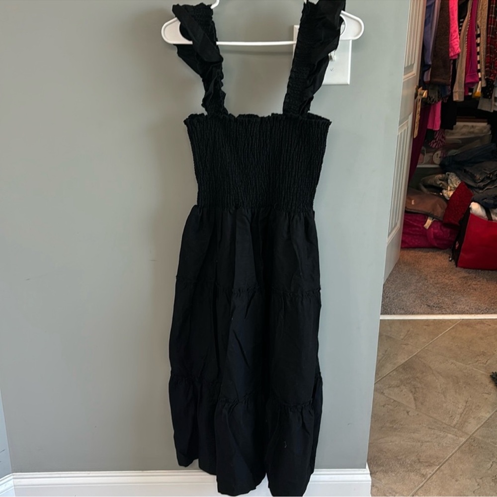 New black smocked dress